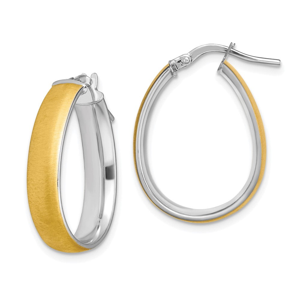 14K and White Rhodium 4.85x23mm Satin and Polished Teardrop Tube Hoop Earrings