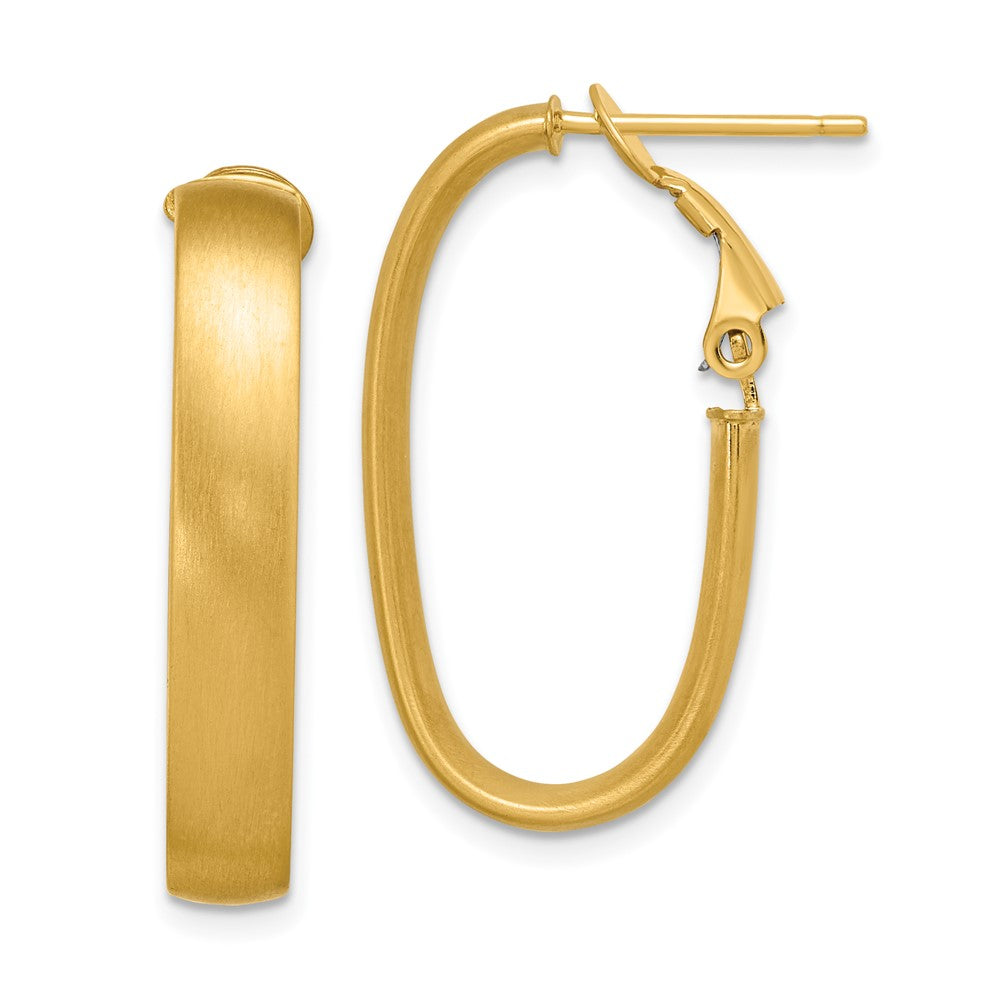 14K 5x28mm Satin Oval Omega Back Tube Hoop Earrings