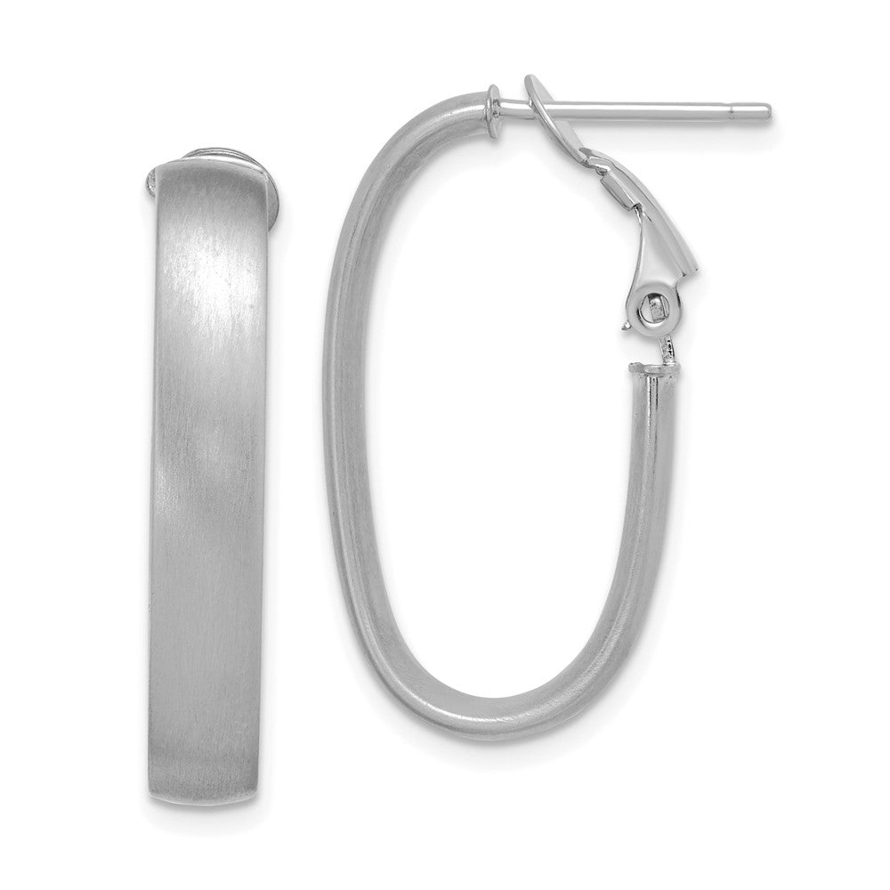 14K White Gold 5x28mm Satin Oval Omega Back Tube Hoop Earrings