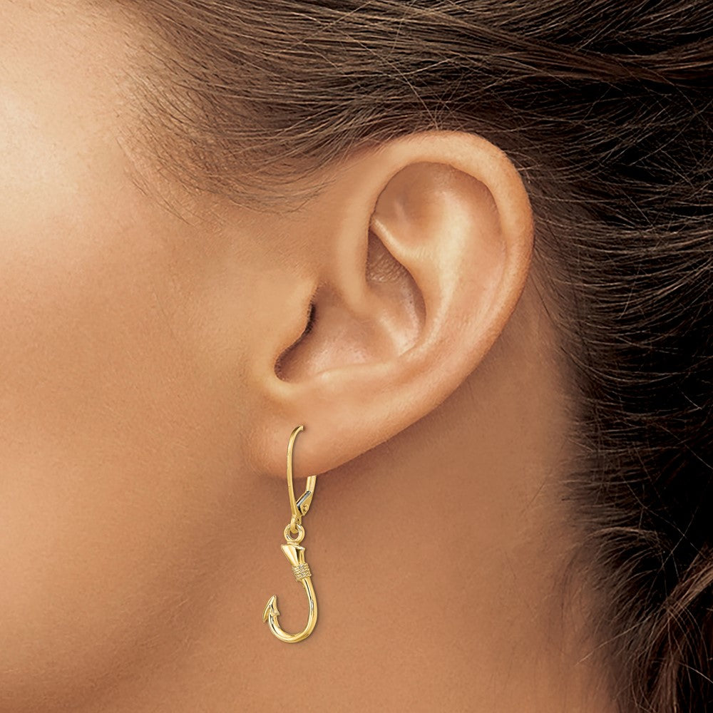 14K 3-D Fish Hook Leverback Earrings