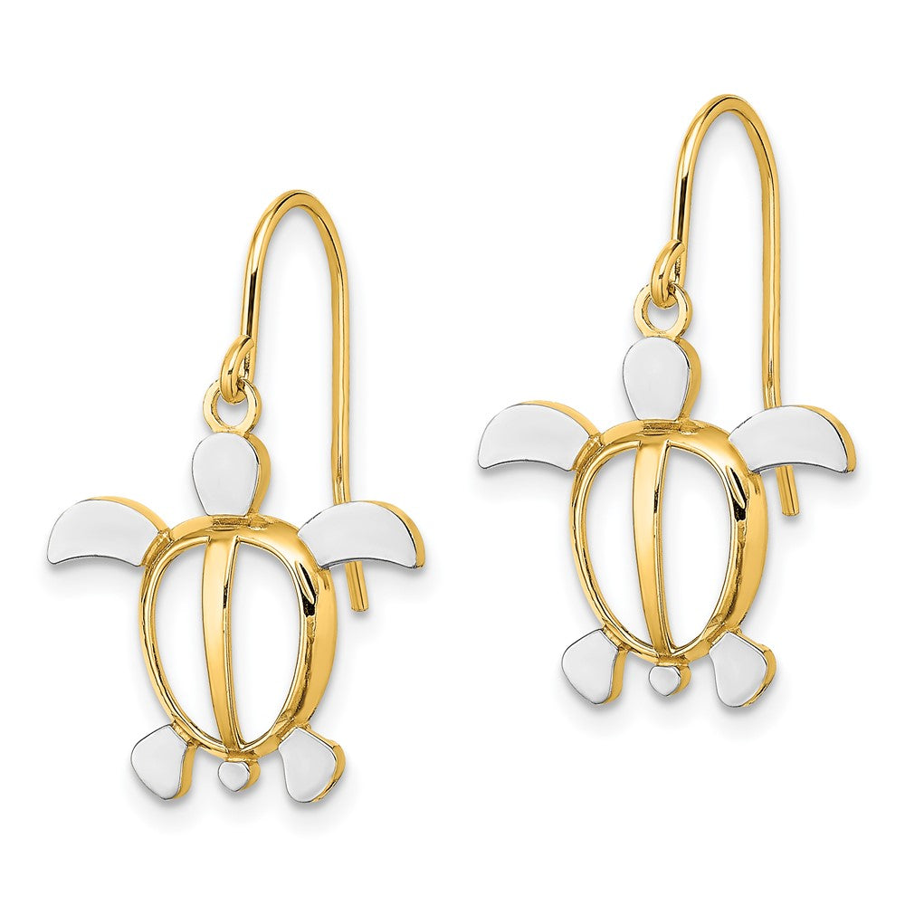 14K W/ Rhodium Sea Turtle Dangle Earrings