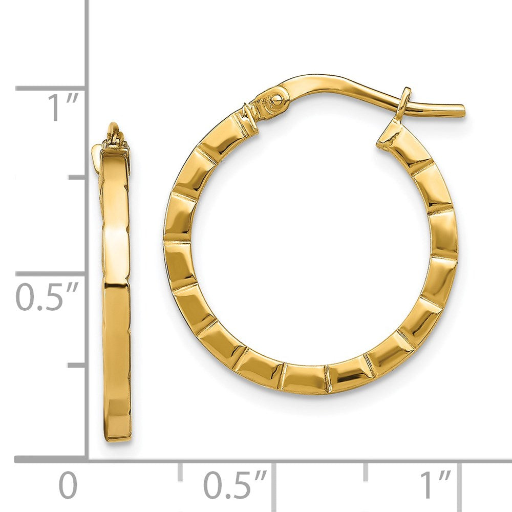 14k 2x21mm Polished Grooved Edge Tube Hoop Earrings