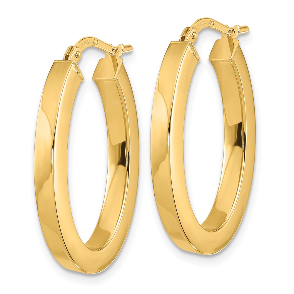 14k 3x28mm Polished Square Tube Oval Hoop Earrings
