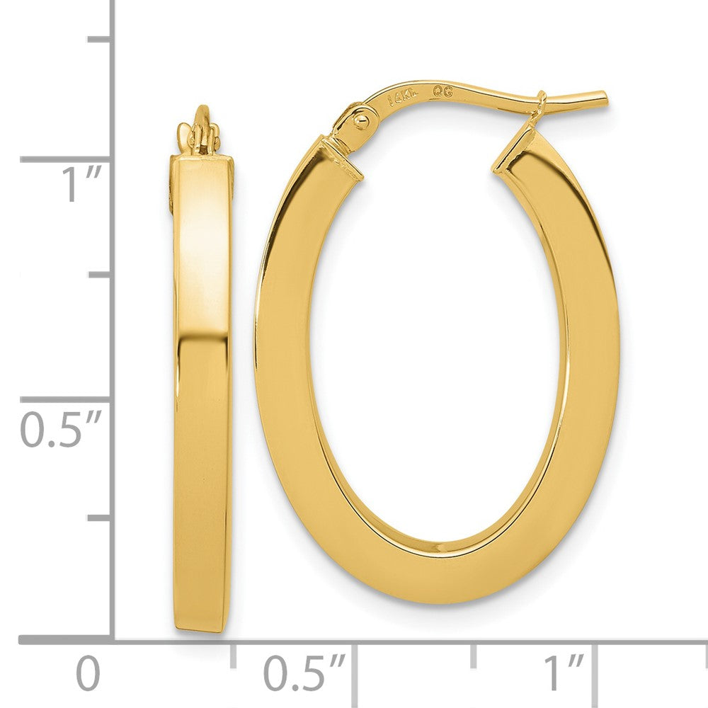 14k 3x28mm Polished Square Tube Oval Hoop Earrings