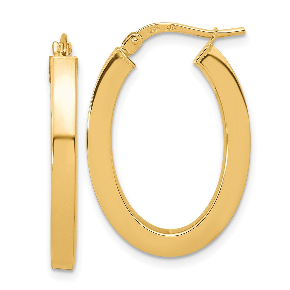 14k 3x28mm Polished Square Tube Oval Hoop Earrings
