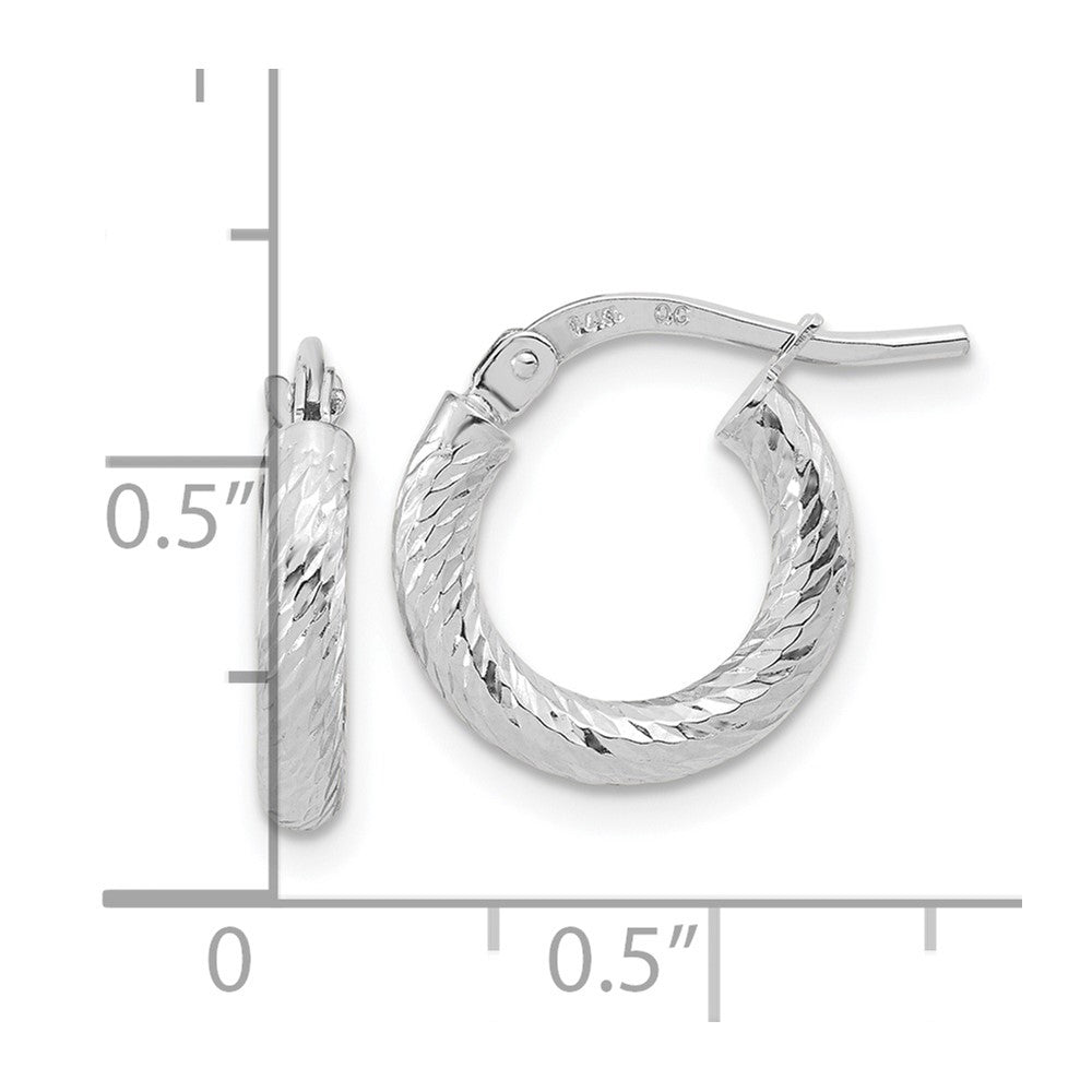 14k White Gold 2.4x14mm Polished Diamond-cut Tube Hoop Earrings