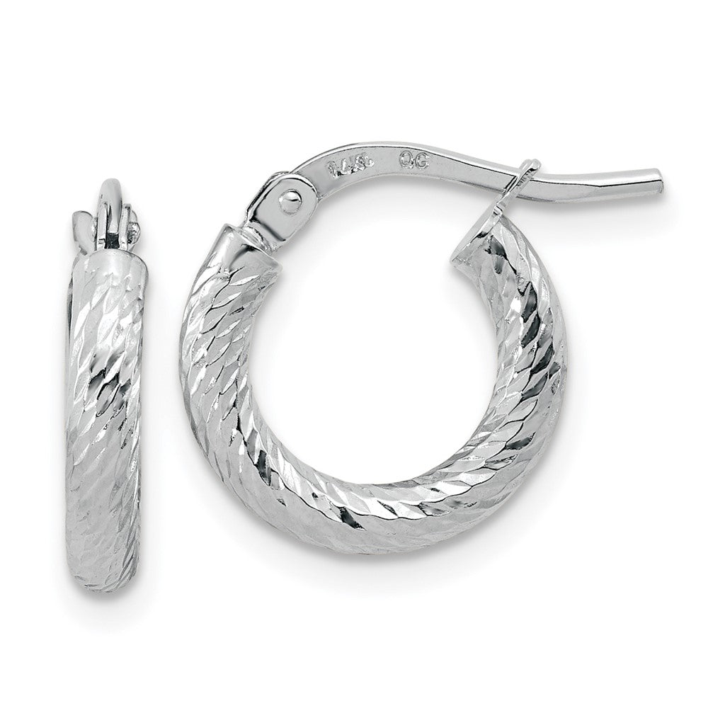 14k White Gold 2.4x14mm Polished Diamond-cut Tube Hoop Earrings