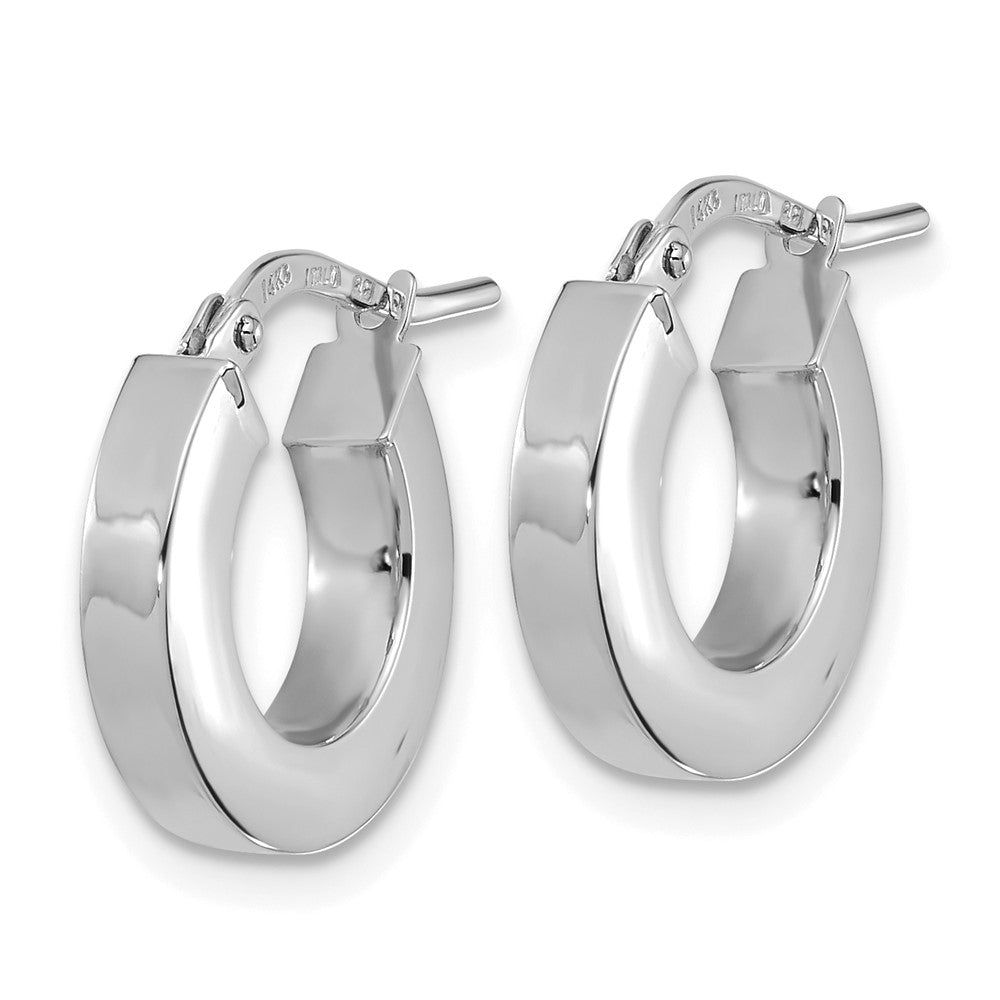 14k White Gold Polished 3x14mm Square Tube Hoop Earrings