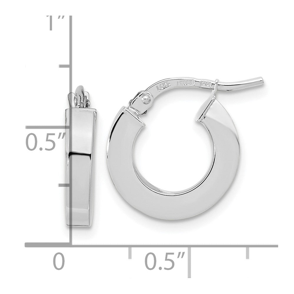 14k White Gold Polished 3x14mm Square Tube Hoop Earrings