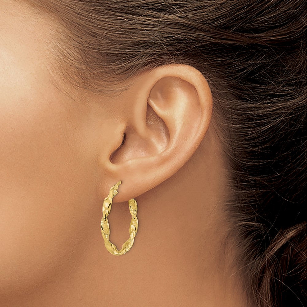 14k Polished and Textured Twisted Hoop Earrings