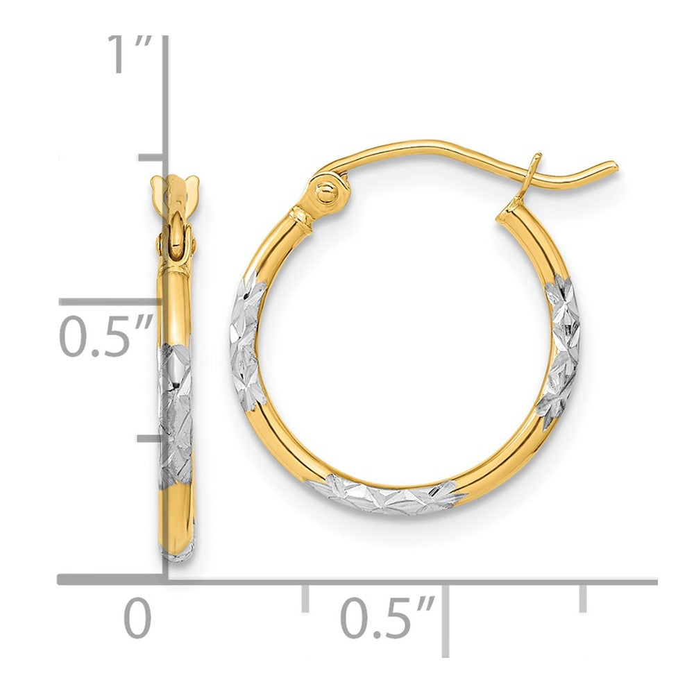 14k and White Rhodium 1.5x16mm Diamond-cut Tube Hoop Earrings