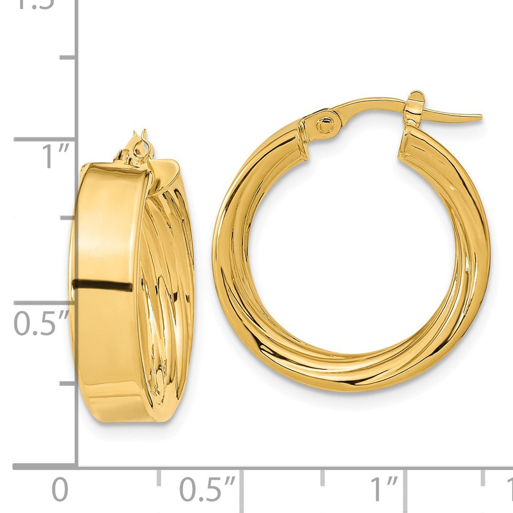 14K 5.5x22mm Polished and Textured Inside Tube Hoop Earrings