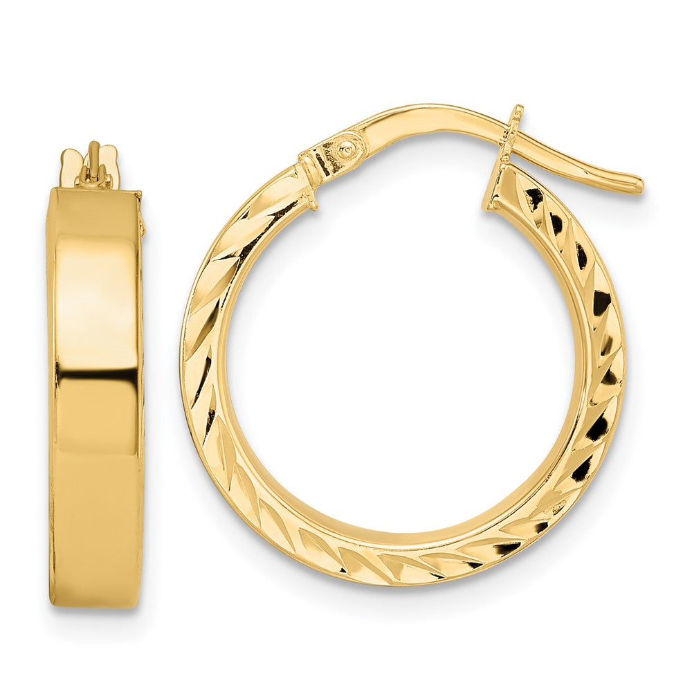 14K 4x18mm Polished with Diamond-Cut Edge Tube Hoop Earrings