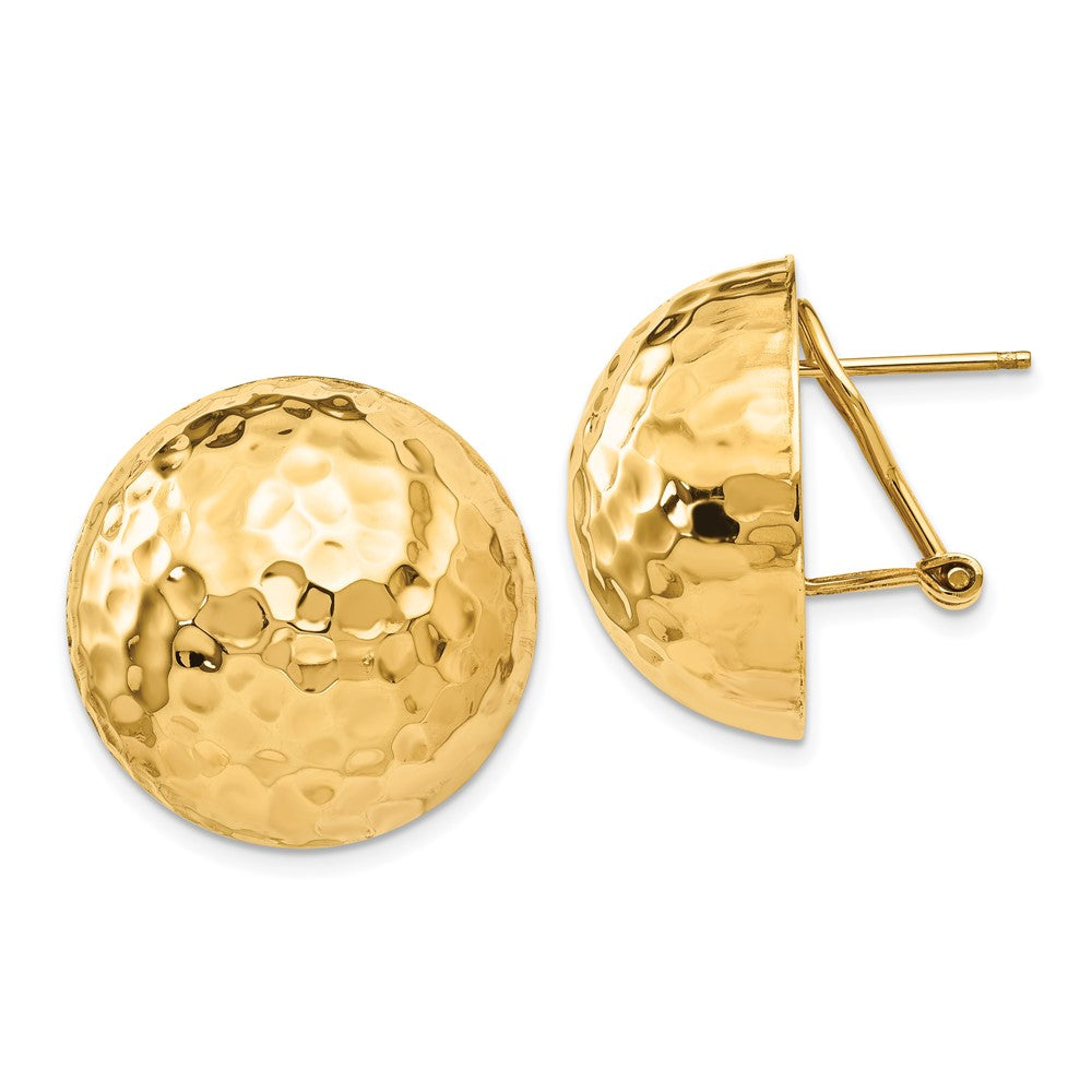 Polished;3-D;14k Yellow gold;Flat back;Hollow;Omega back;Hammered