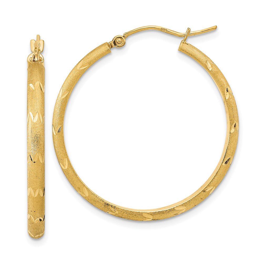 14K Polished and Satin Diamond-cut Hoop Earrings