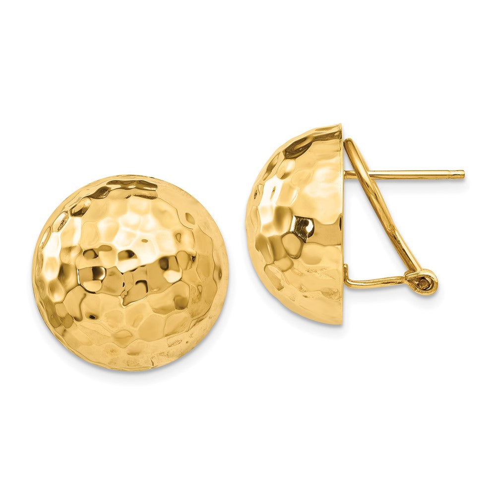 Polished;3-D;14k Yellow gold;Flat back;Hollow;Omega back;Hammered