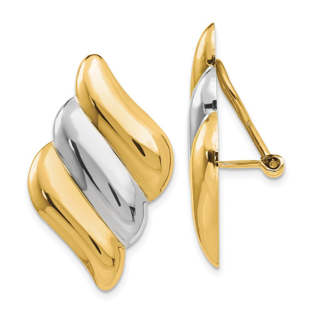 Polished;Flat back;Hollow;Non-pierced;14K Yellow gold & rhodium