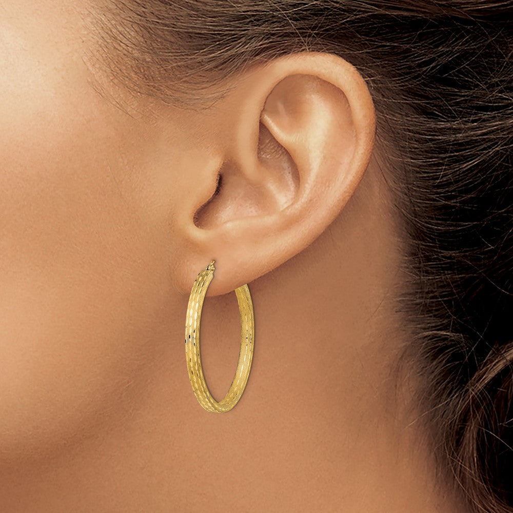 14K Satin and Diamond-cut Hoop Earrings