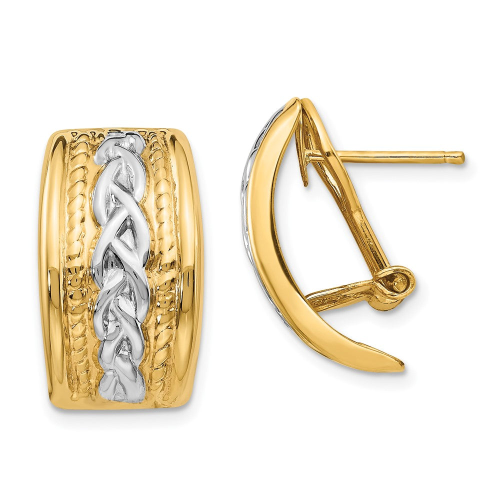 Polished;Open back;Omega back;Post;14K Yellow gold & rhodium