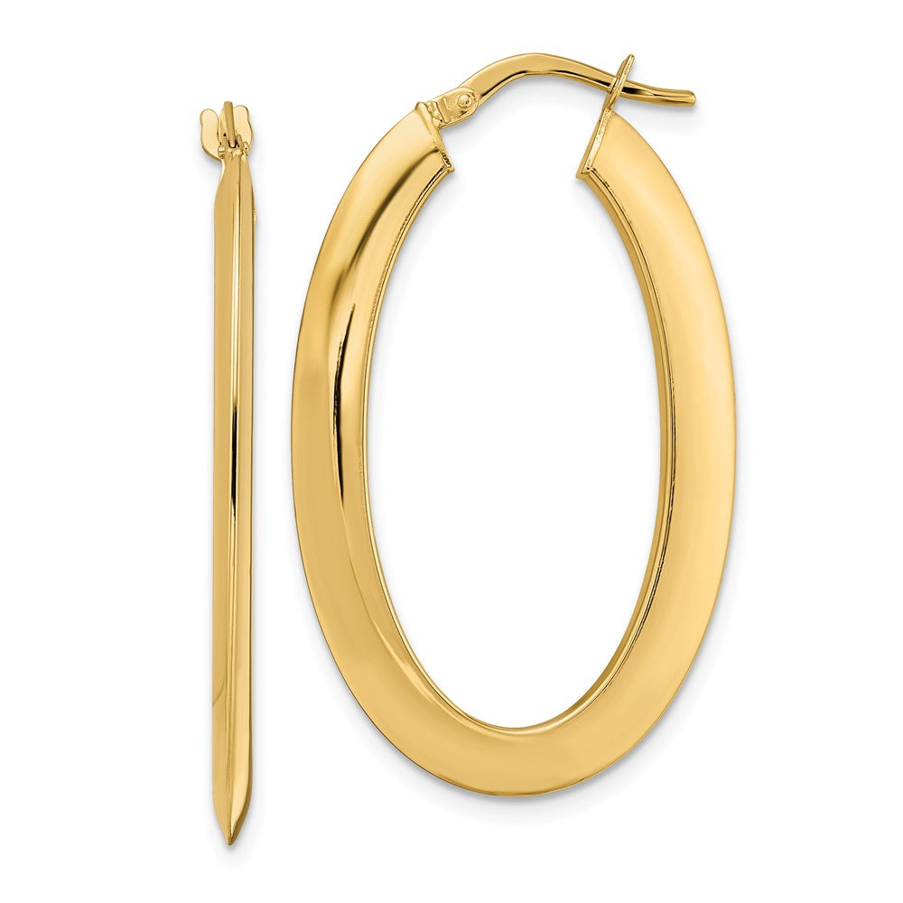 14K 2.1x38mm Polished Oval Knife-Edge Hoop Earrings