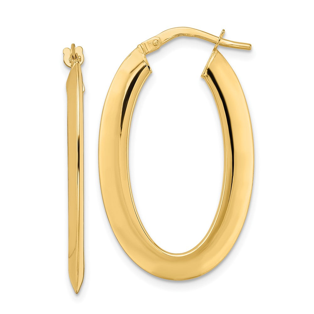 14K 2.1x33mm Polished Oval Knife-Edge Hoop Earrings