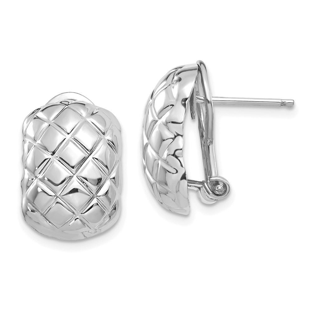 Polished;14K White gold;Open back;Omega back;Post;Patterned