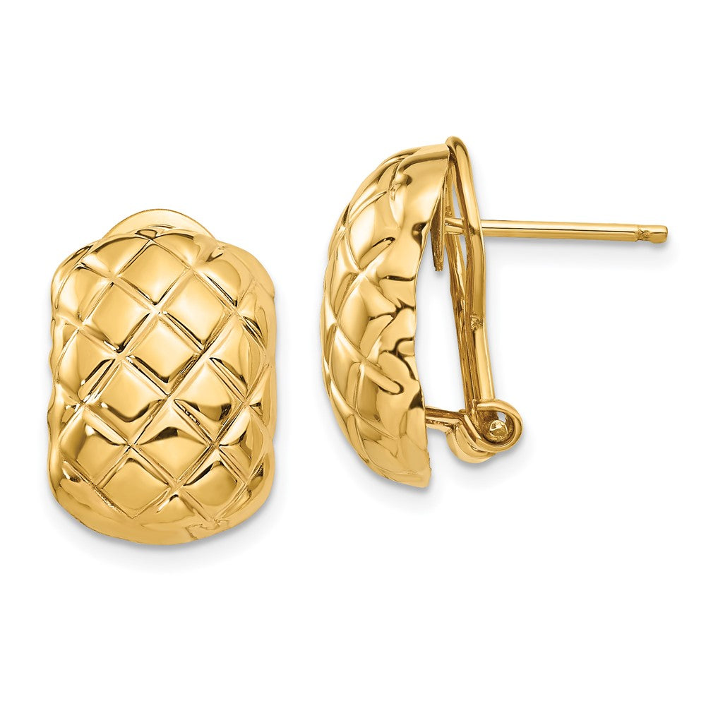 Polished;14k Yellow gold;Open back;Omega back;Patterned