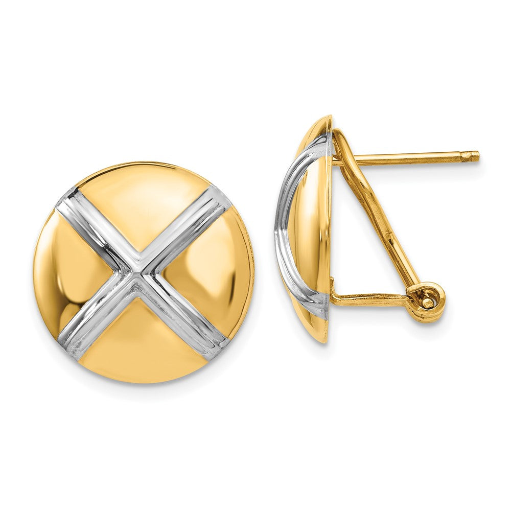 Polished;Flat back;Hollow;Omega back;14K Yellow gold & rhodium