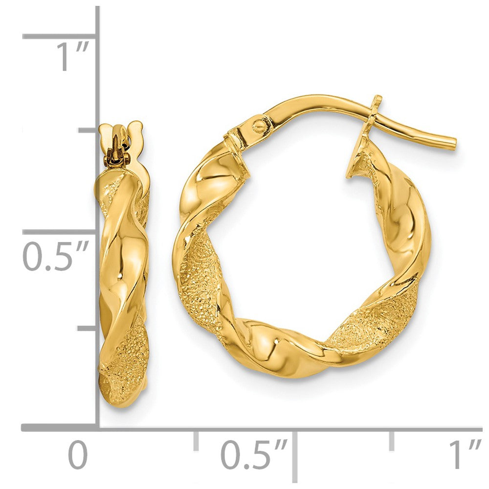 14K Polished and Textured Twisted Hoop Earrings