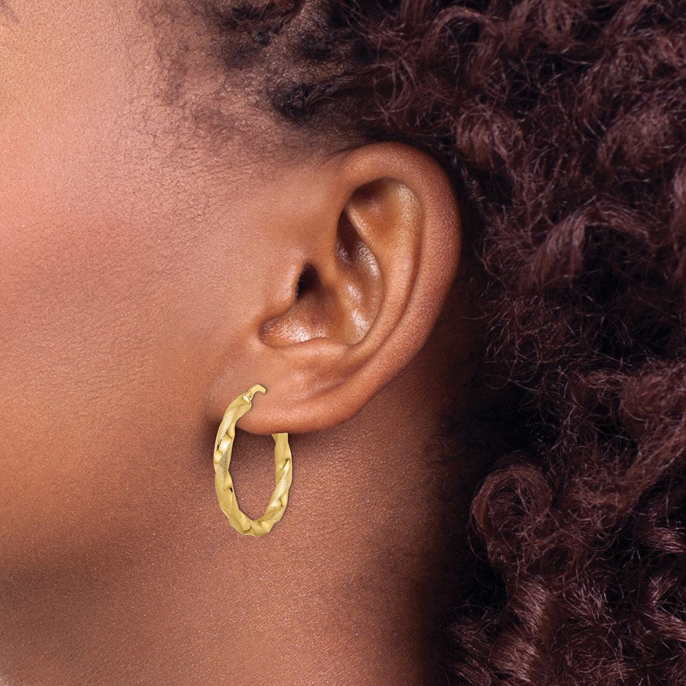 14K Brushed and Polished Twisted Hoop Earrings