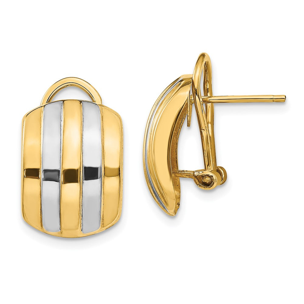 Polished;Open back;Omega back;14K Yellow gold & rhodium
