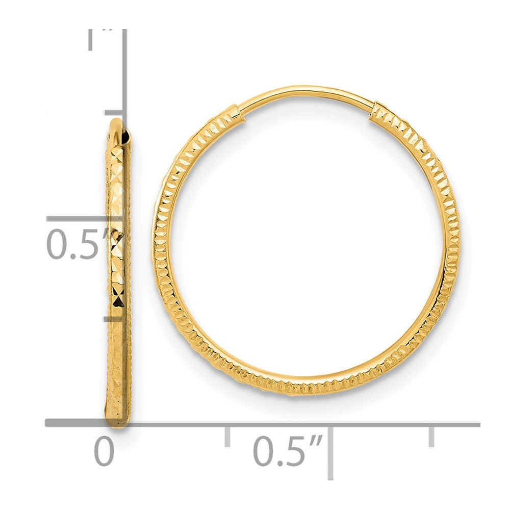 14k 1.5x20mm Diamond-cut Endless Tube Hoop Earrings
