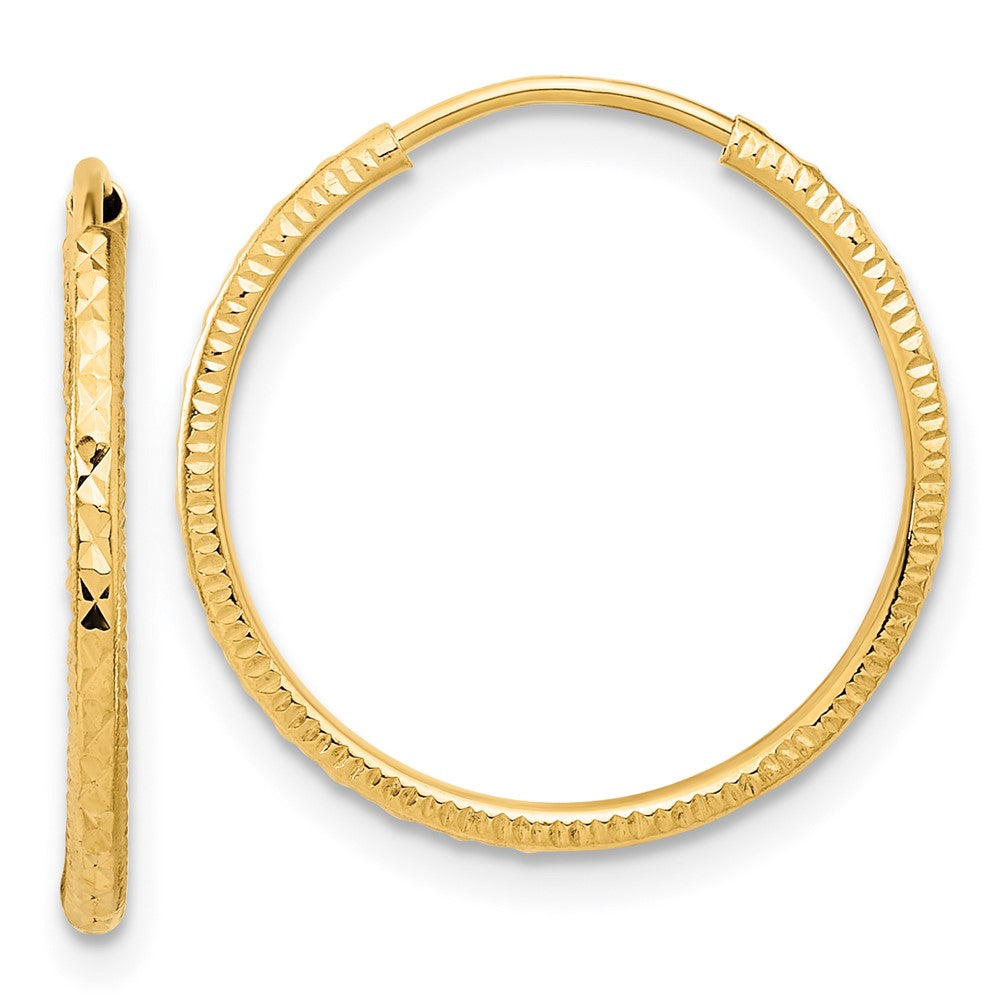 14k 1.5x20mm Diamond-cut Endless Tube Hoop Earrings