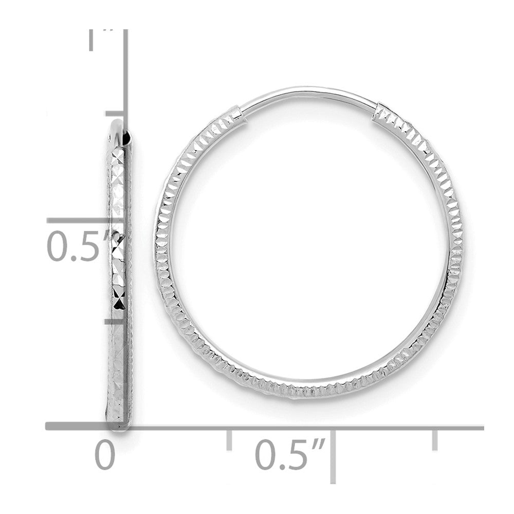 14k White Gold 1.50x20mm Diamond-cut Endless Tube Hoop Earrings