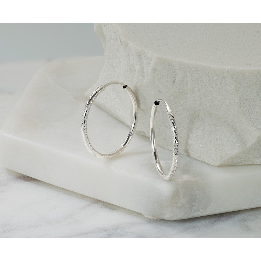 14k White Gold 1.50x20mm Diamond-cut Endless Tube Hoop Earrings