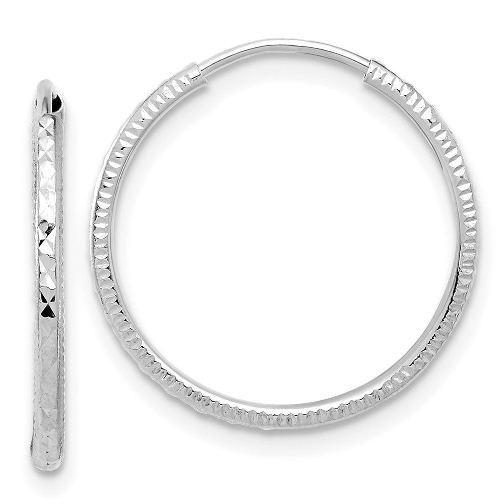 14k White Gold 1.50x20mm Diamond-cut Endless Tube Hoop Earrings