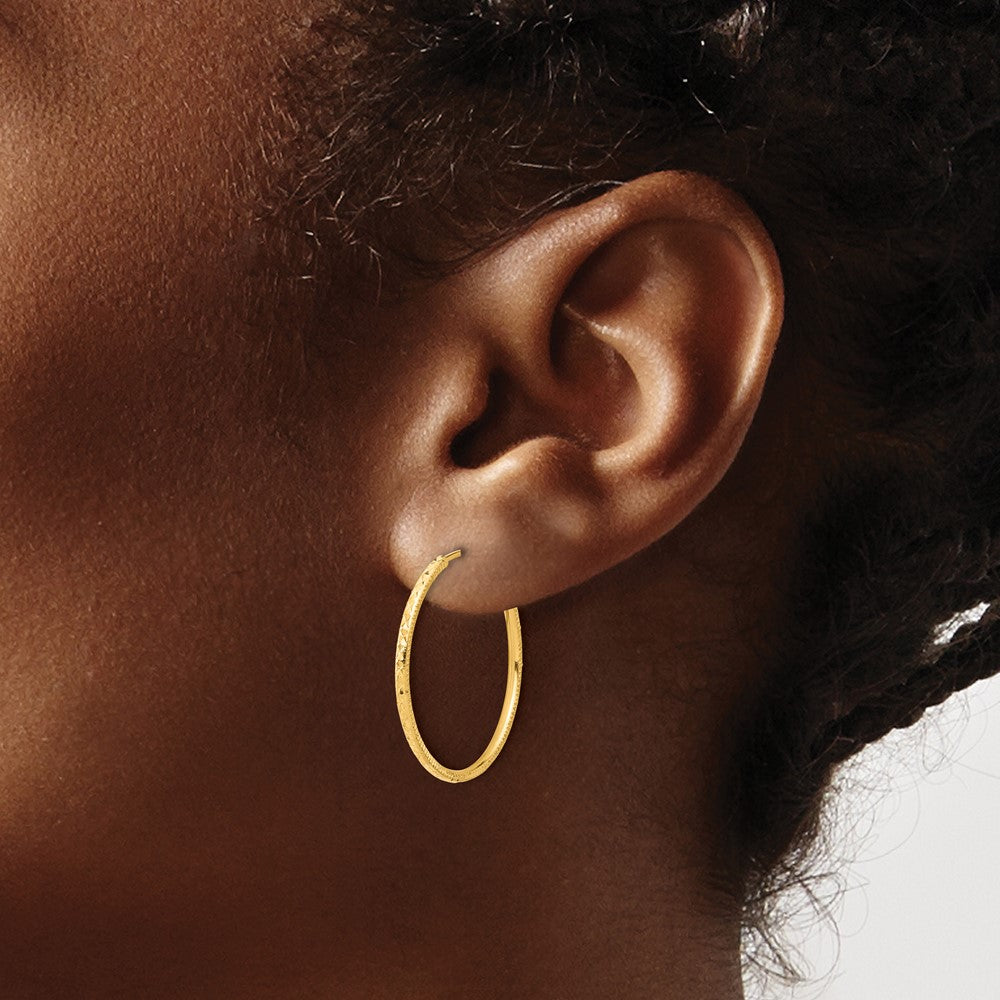 14k 1.5x25mm Diamond-cut Endless Tube Hoop Earrings