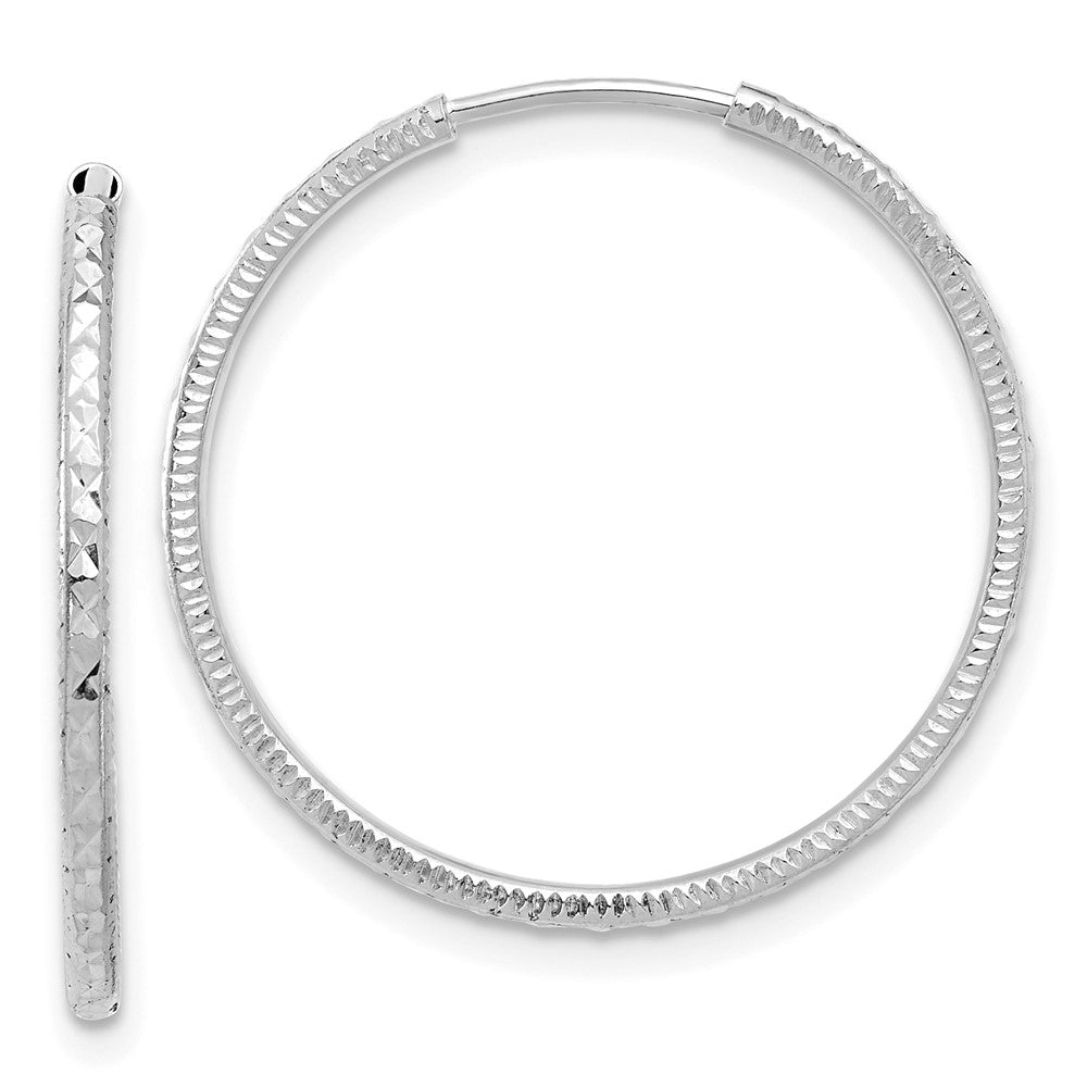 14k White Gold 1.50x25mm Diamond-cut Endless Tube Hoop Earrings