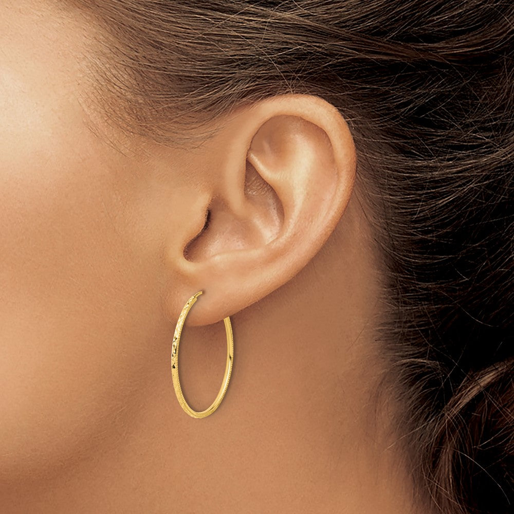 14k 1.5x30mm Diamond-cut Endless Tube Hoop Earrings