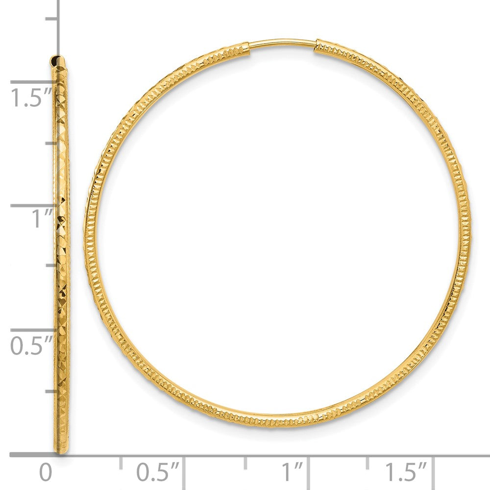 14k 1.5x40mm Diamond-cut Endless Tube Hoop Earrings