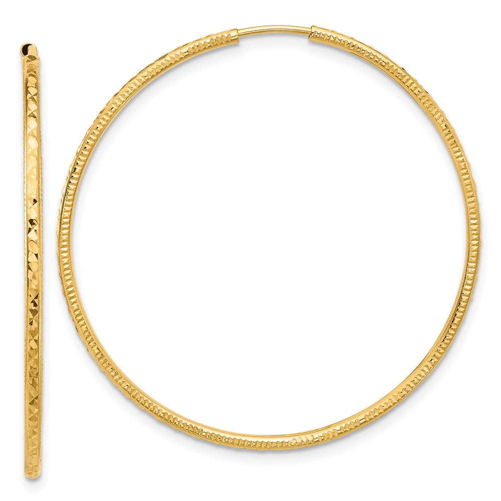 14k 1.5x40mm Diamond-cut Endless Tube Hoop Earrings