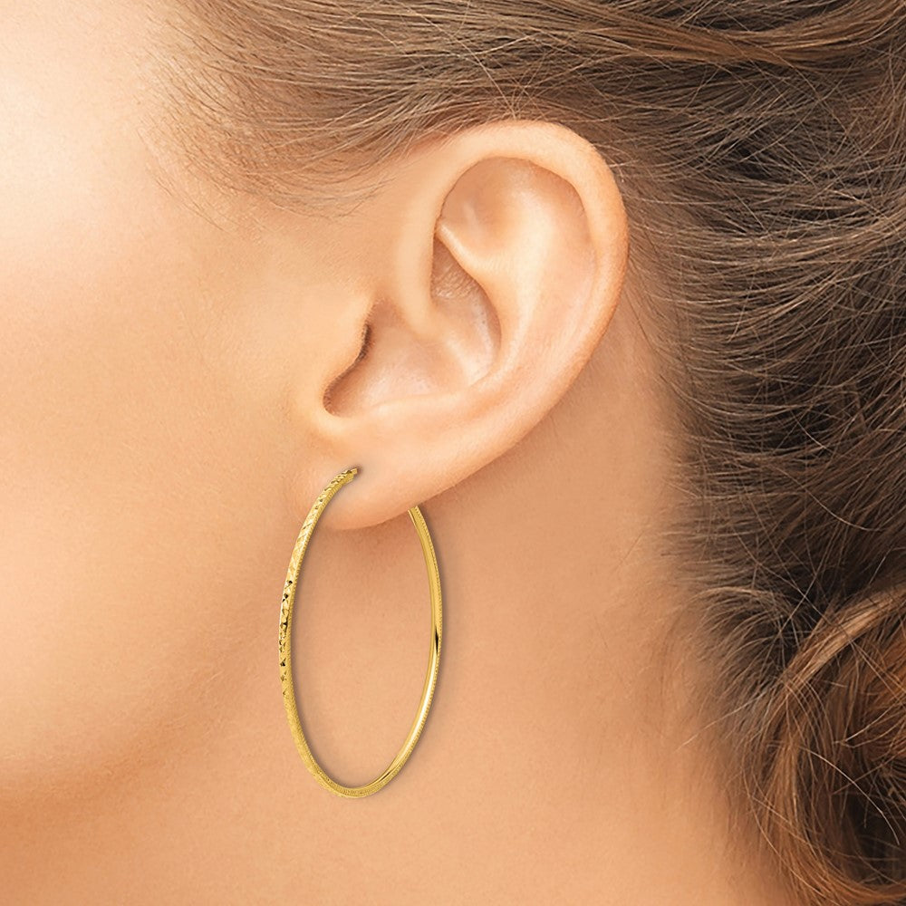 14k 1.5x45mm Diamond-cut Endless Tube Hoop Earrings