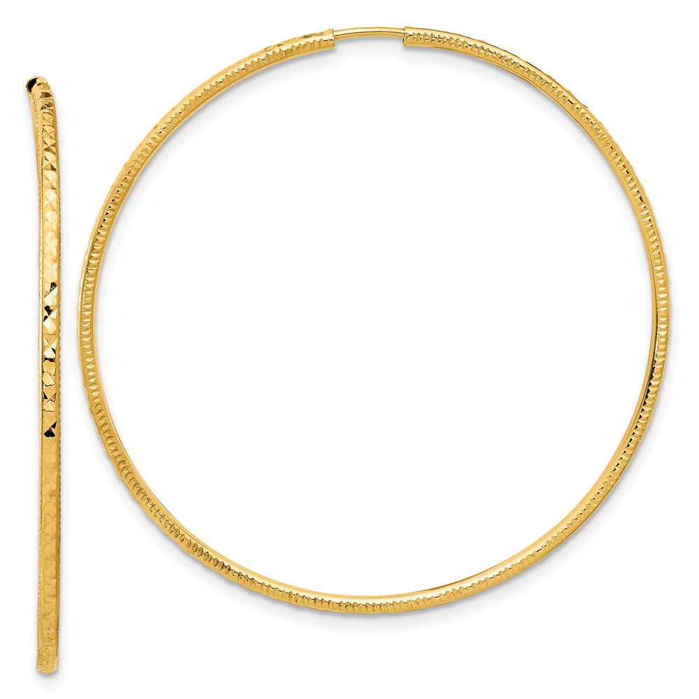 14k 1.5x45mm Diamond-cut Endless Tube Hoop Earrings