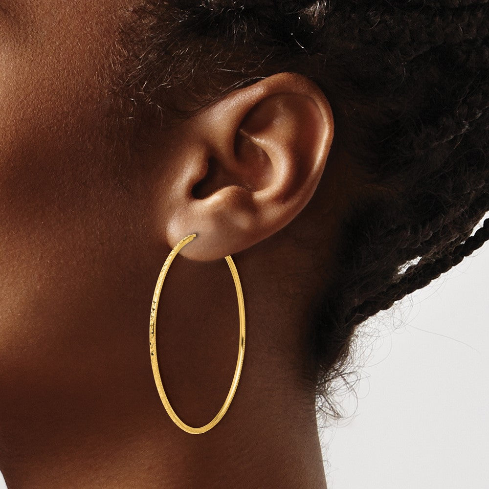 14k 1.5x50mm Diamond-cut Endless Tube Hoop Earrings