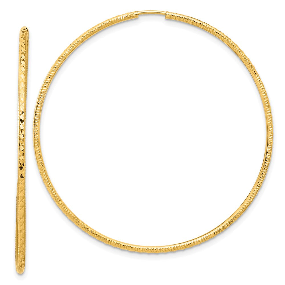 14k 1.5x50mm Diamond-cut Endless Tube Hoop Earrings