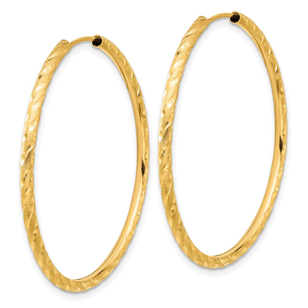 14k 2.00x40mm Polished and Satin Diamond-cut Endless Tube Hoop Earrings