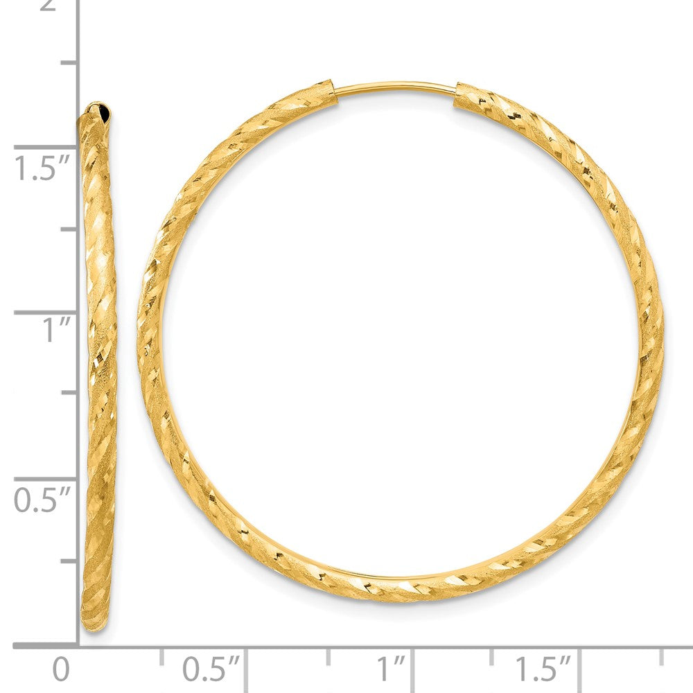 14k 2.00x40mm Polished and Satin Diamond-cut Endless Tube Hoop Earrings