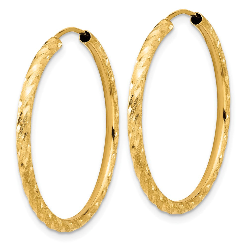 14k 2.00x30mm Polished and Satin Diamond-cut Endless Tube Hoop Earrings