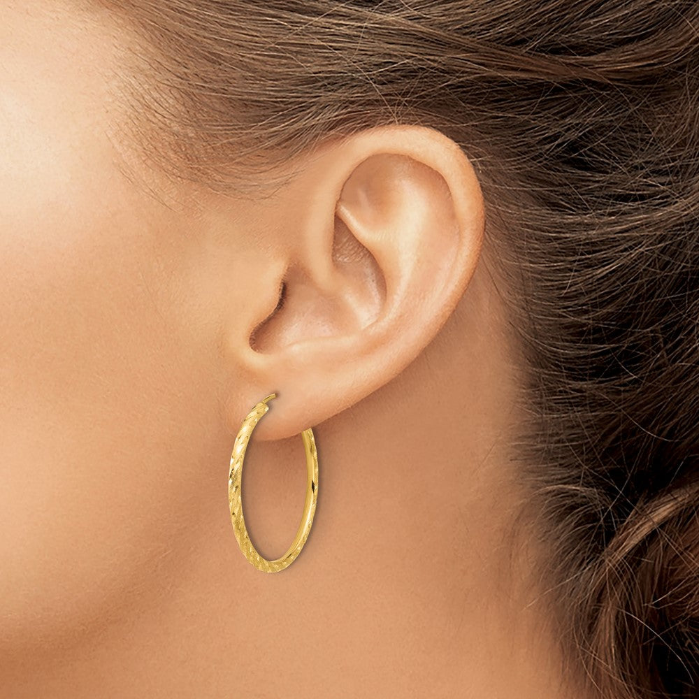 14k 2.00x30mm Polished and Satin Diamond-cut Endless Tube Hoop Earrings