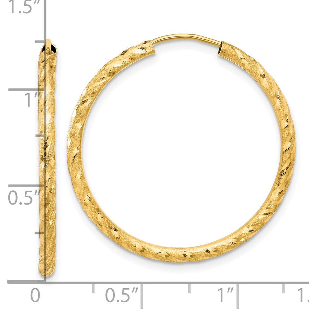 14k 2.00x30mm Polished and Satin Diamond-cut Endless Tube Hoop Earrings